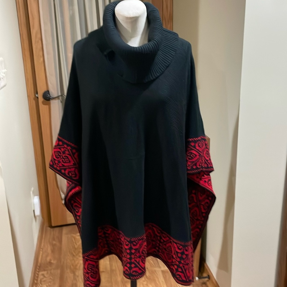 Black Rivet Sweater Red & Black Poncho Cape Oversized Sz S/M